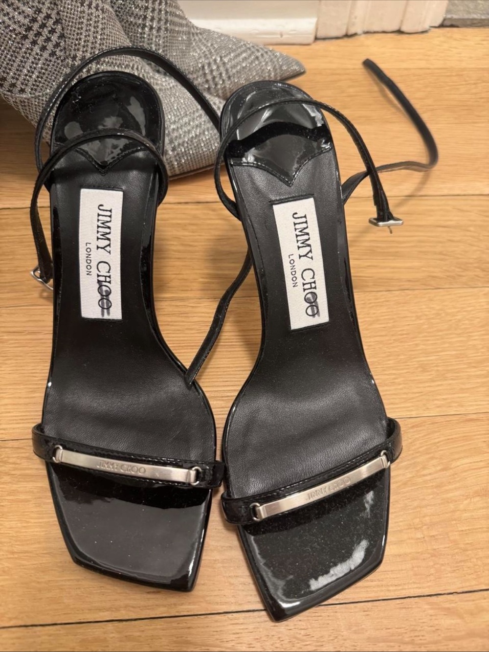 Vintage Jimmy Choo Black Patent Strappy Heels Size 35.5